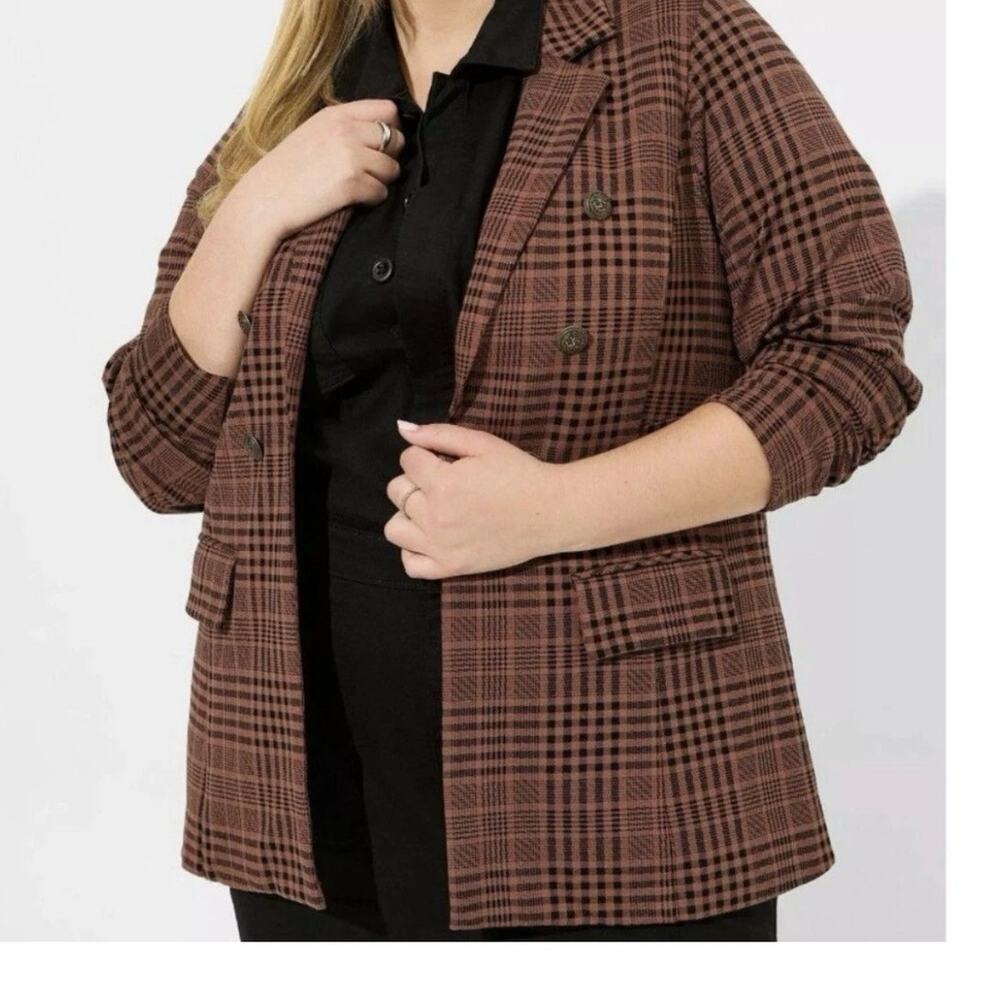 Studio‎ by Torrid Plaid Brown Black Blazer Open Front Size 4X lined Office